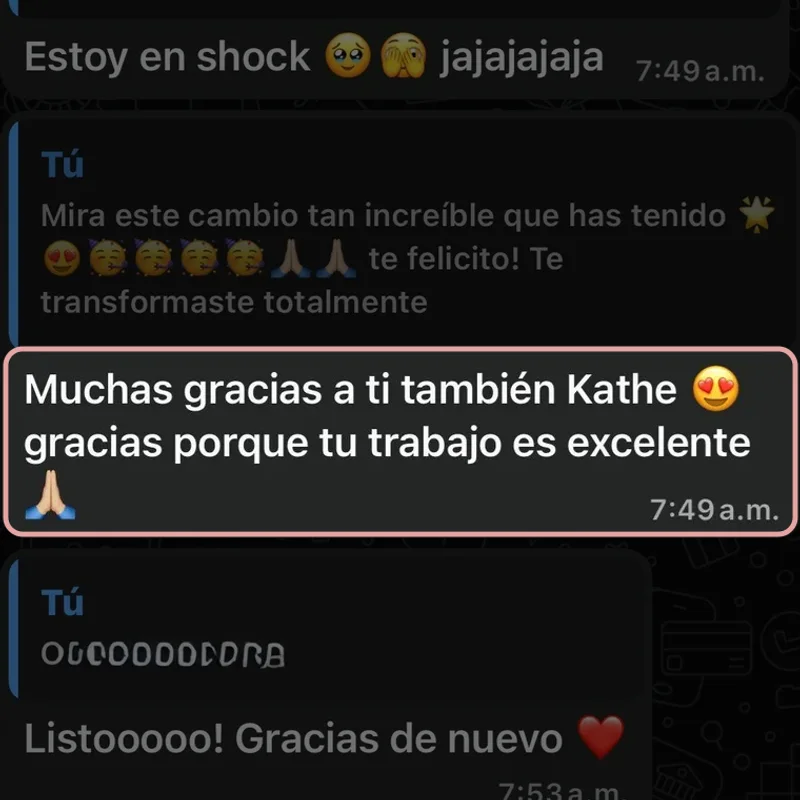 Captura de WhatsApp: “Estoy en shock. Gracias porque tu trabajo es excelente.”