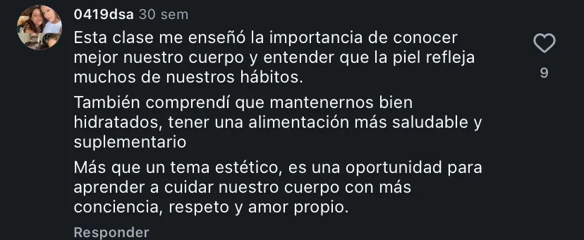 Comentario de una alumna en Instagram
