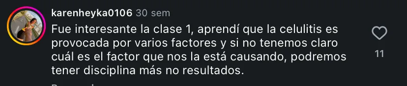 Comentario de una alumna en Instagram