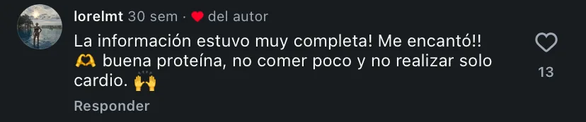 Comentario de una alumna en Instagram