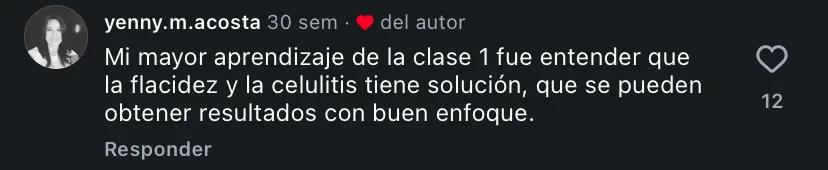 Comentario de una alumna en Instagram