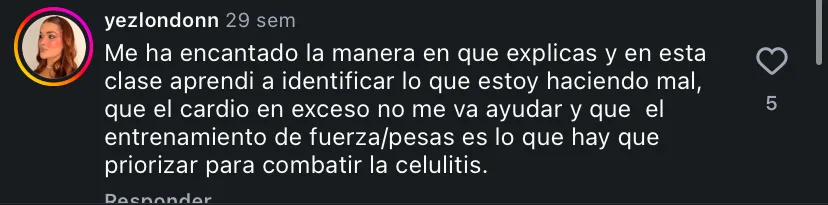 Comentario de una alumna en Instagram